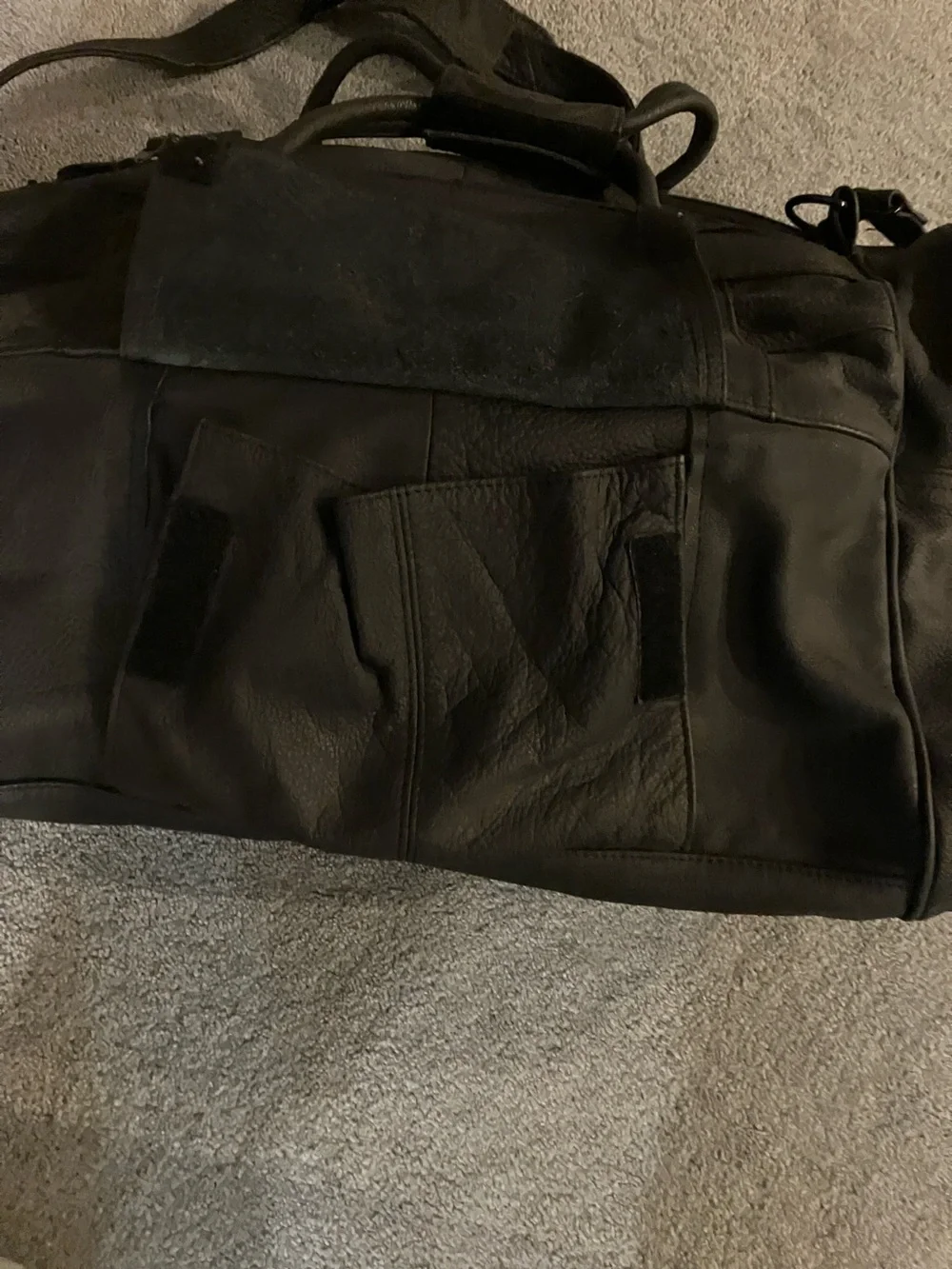 Classic Black Leather Weekender Duffel Bag